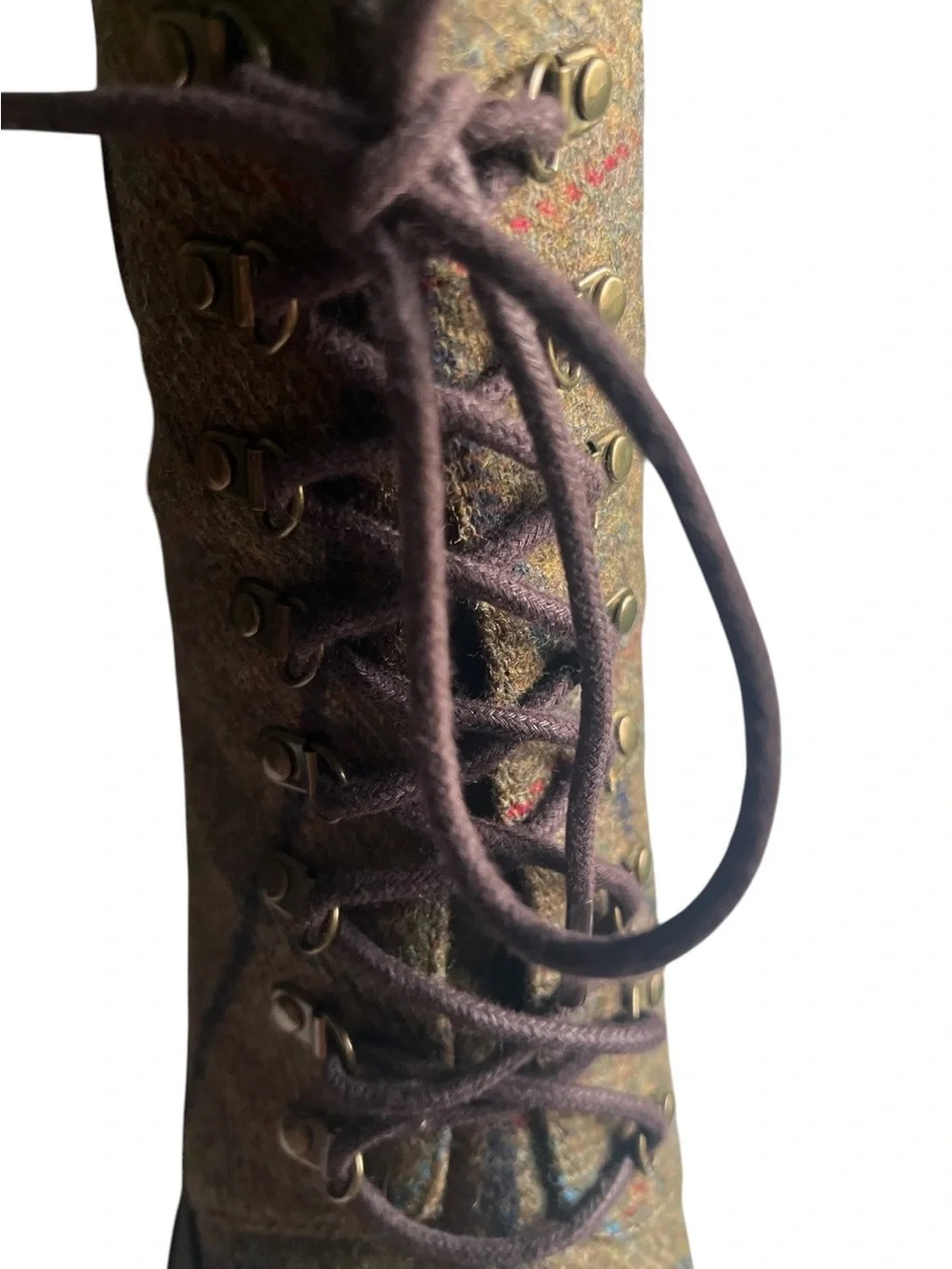 Tory Burch Miller Plaid Tweed Leather Lug Sole Lace Up Boots Size 9.5